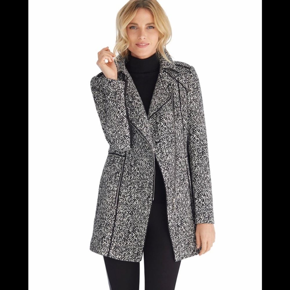 White House Black Market Black and White Tweed Moto Topper Coat in Size XS